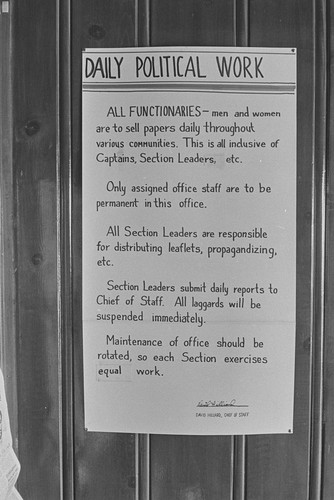 Sign posted in National Headquarters, Berkeley, CA, #102 from A Photographic Essay on The Black Panthers