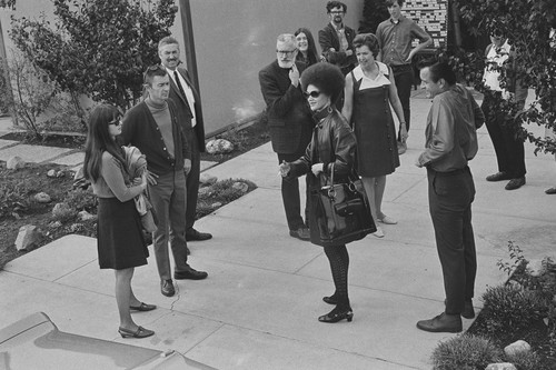 Kathleen Cleaver, Communications Secretary of the Black Panther Party, and wife of Eldridge Cleaver arrives at the Unitarian Fellowship of Marin Church, San Rafael, CA, Sunday morning, #118 from A Photographic Essay on The Black Panthers