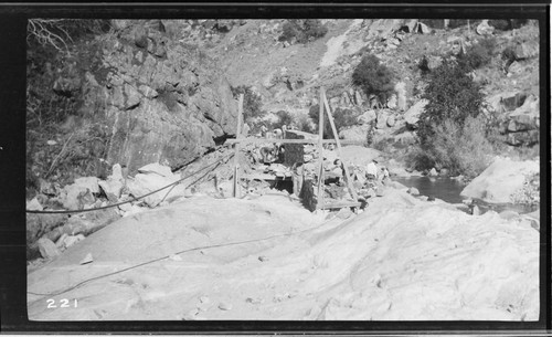 A construction crew working on the Middle Fork headworks at Kaweah #3 Hydro Plant
