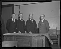 Mayor Colfax Bell, Major G. E. Verrill, Major Theodore Wyman, Jr. and Attorney Frank L. Perry, Redondo Beach, 1936