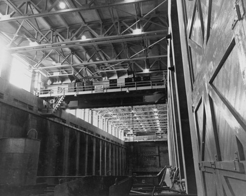 Interior of power house during construction of Shasta Dam