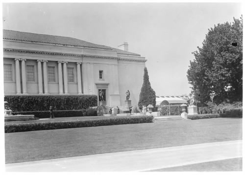 Library building, east entrance, with visitors, circa 1930