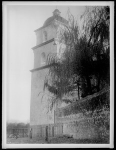 Mission Santa Barbara, showing bell tower from northeast, California, ca.1900