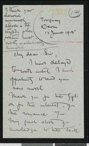 Eden Phillpotts, letter, 1905-06-12, to Hamlin Garland
