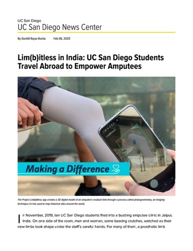 Lim(b)itless in India: UC San Diego Students Travel Abroad to Empower Amputees