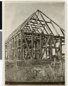 Wooden framework of the first mission house, Ayra, Ethiopia, 1930