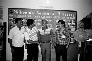At the Seamen's Mission in Manila, the Philippines. The Chaplain, Rev. Segundo Big-asan (left)