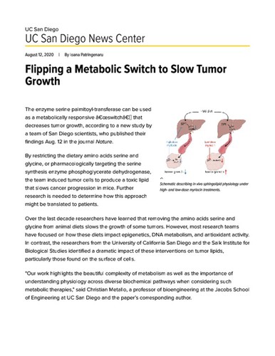 Flipping a Metabolic Switch to Slow Tumor Growth