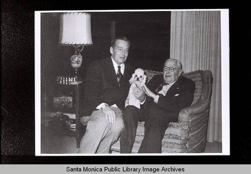 Donald W. Douglas with his father and the family poodle, Santa Monica, Calif