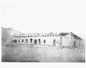 Sketch by Henry Chapman Ford depicting the exterior of the Mission Santa Margarita Asistencia