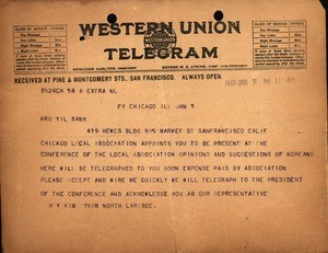 Telegrams to the Korean National Association (San Francisco), January-February 1919