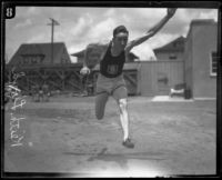 Keith Lloyd, USC track team athlete, in training on campus, Los Angeles, 1925