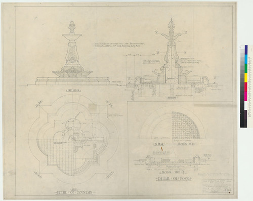 Architectural drawings of fountain, Pasadena City Hall, sheet no. 809