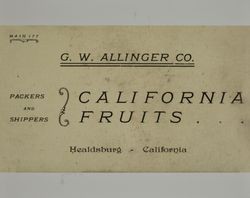 Business card for G. W. Allinger Co., Healdsburg, California