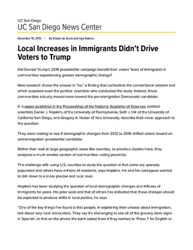 Local Increases in Immigrants Didn't Drive Voters to Trump