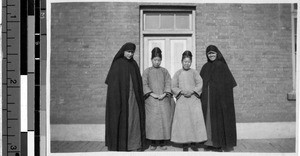 Portrait of two Maryknoll Sisters and two local teachers, Fushun, China, 1931