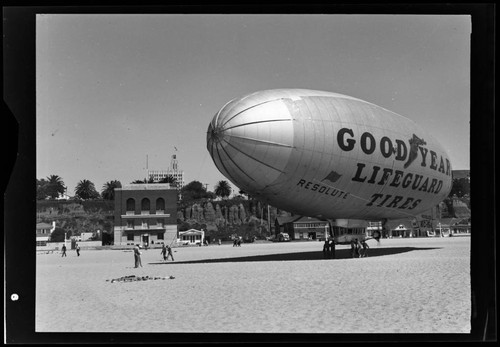 Goodyear blimp on the beach, Santa Monica