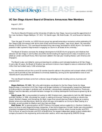 UC San Diego Alumni Board of Directors Announces New Members