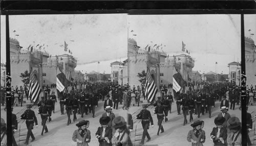 Along the War Path - U.S. Marines Passing Jamestown Exposition. VA