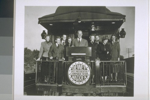 [Earl Warren with family on campaign train, Portland, Oregon.]