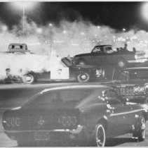 View of the riots held at the California State Fair grounds in 1971