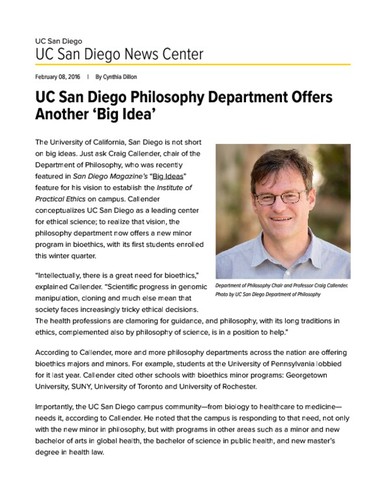 UC San Diego Philosophy Department Offers Another ‘Big Idea’