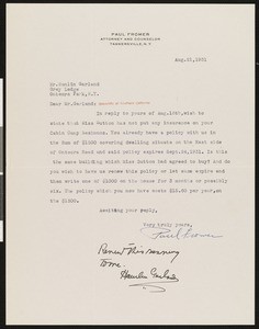 Paul Fromer, letter, 1931-08-21, to Hamlin Garland