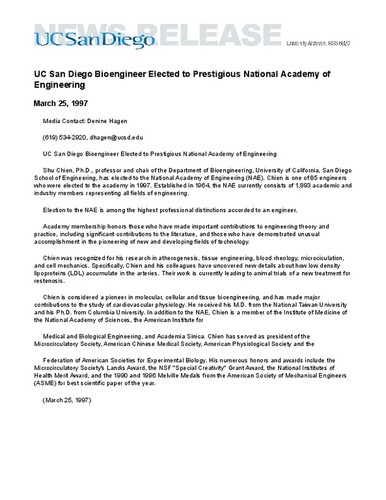 UC San Diego Bioengineer Elected to Prestigious National Academy of Engineering