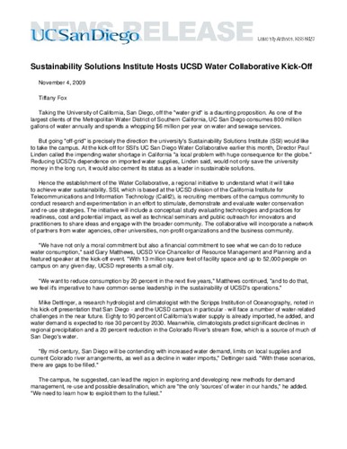 Sustainability Solutions Institute Hosts UCSD Water Collaborative Kick-Off