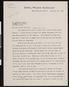 Johnson Brigham, letter, 1922-02-21, to Hamlin Garland