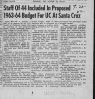 Staff of 44 Included in Proposed 1963-64 Budget for UC at Santa Cruz