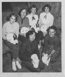 Cinnabar 4-H Club girls with rabbits, Petaluma, California, about 1958