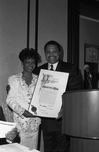 Mary Castleberry White receiving a commendation, Los Angeles, 1986