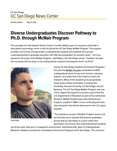 Diverse Undergraduates Discover Pathway to Ph.D. through McNair Program