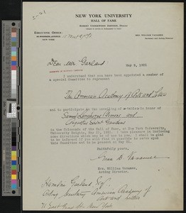 Grace Davis Vanamee, letter, 1921-05-09, to Hamlin Garland