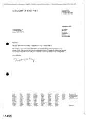[Letter from Slaughter and May to Picton Howell LLP regarding Gallaher International Limited v Tlais Enterprises Limited]