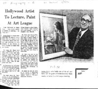 Hollywood artist to lecture, paint at Art League