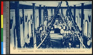 Elevated view of mass in a church, Congo, ca.1920-1940