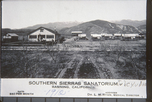Photographic advertisement for the Southern Sierras Sanatorium in Banning, California