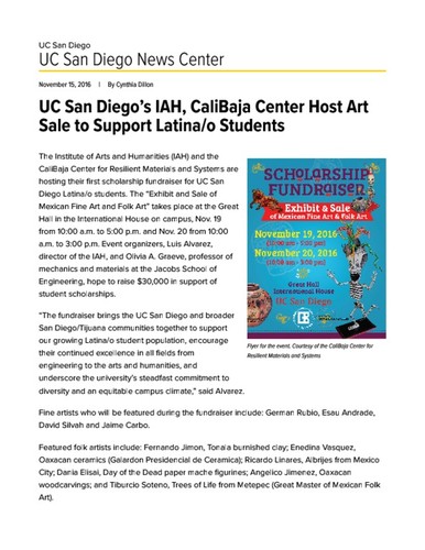 UC San Diego’s IAH, CaliBaja Center Host Art Sale to Support Latina/o Students