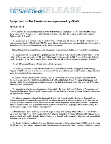 Symposium on The Renaissance co-sponsored by CILAS