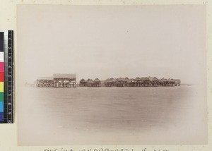 View of houses on stilts over the sea, Kaile, Papua New Guinea, ca. 1890