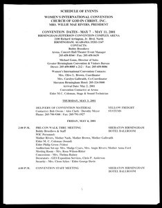Women's international convention, COGIC, schedule of events, Birmingham, Alabama, 2001
