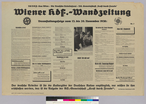 Wiener KdF-Wandzeitung, Nr. 2: Veranstaltungsfolge vom 13. bis 20. November 1938