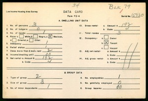 WPA Low income housing area survey data card 34, serial 15920
