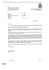 [Letter from Blake Tanner to Nigel Espin regarding request for cigarette analysis and customer information]