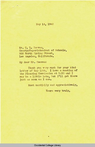 Letter from Remsen Bird to C.L. Reeves, May 14, 1942