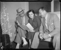 Attempted murder suspect Lorraine Hewitt sits between detectives Thad Brown and Aldo Corsini, Los Angeles, 1935