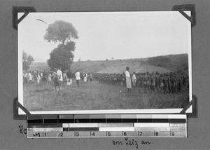 Groups of schoolchildren report for receiving salt, Nyasa, Tanzania, ca.1929-1930