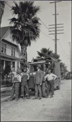 Removing palm trees to widen Main Street, Petaluma, California, 1926